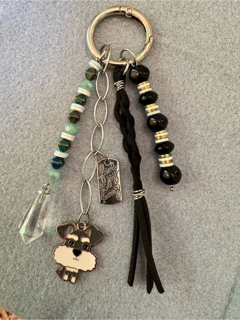 Hand Crafted TERRIER Bag Charm Key Ring w/“FIND JOY IN THE JOURNEY” - Picture 10 of 10